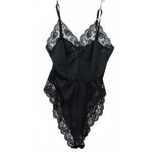 Vintage Maidenform Chantilly Black Lace Nightgown Teddy Lingerie Size 34 S USA